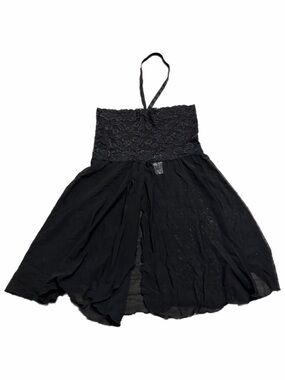 90s European Vintage Sheer Open Front Babydoll Halter Slip (Black) Size Small